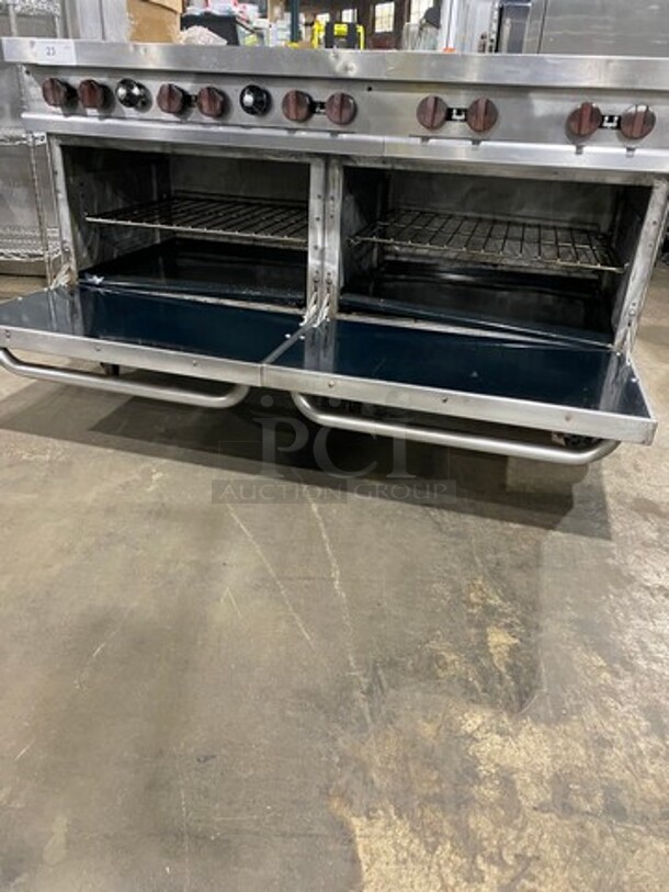 NICE! Vulcan Commerical Natural Gas Powered 10 Burner Stove! With 2 Oven Underneath! All Stainless Steel! On Casters! - Image 8 of 11