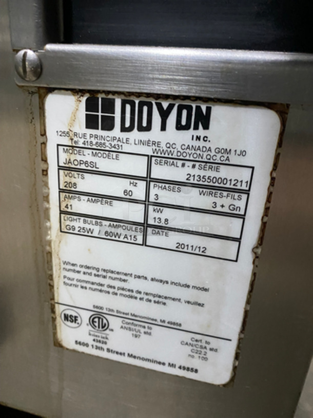 BEAUTIFUL! LATE MODEL! Doyon Baking Equipment Commercial Double Deck Electric Powered Convection/Proofer Oven! With Steam Injection! With View Through Doors! With Metal Oven Racks! All Stainless Steel! On Casters! 2x Your Bid! Model: JAOP6SL SN: 213550001211 208V 60 HZ 3 Phase - Image 9 of 10