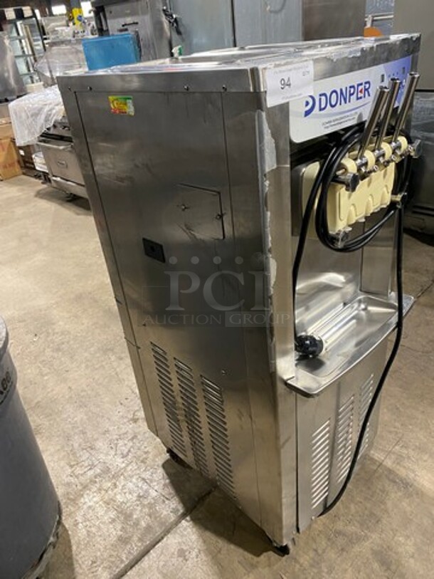 Donper America Commercial 3 Handle Soft Serve Ice Cream Machine! All Stainless Steel! On Casters! Model: BH7480 SN: D132M000010A012442 - Image 2 of 9