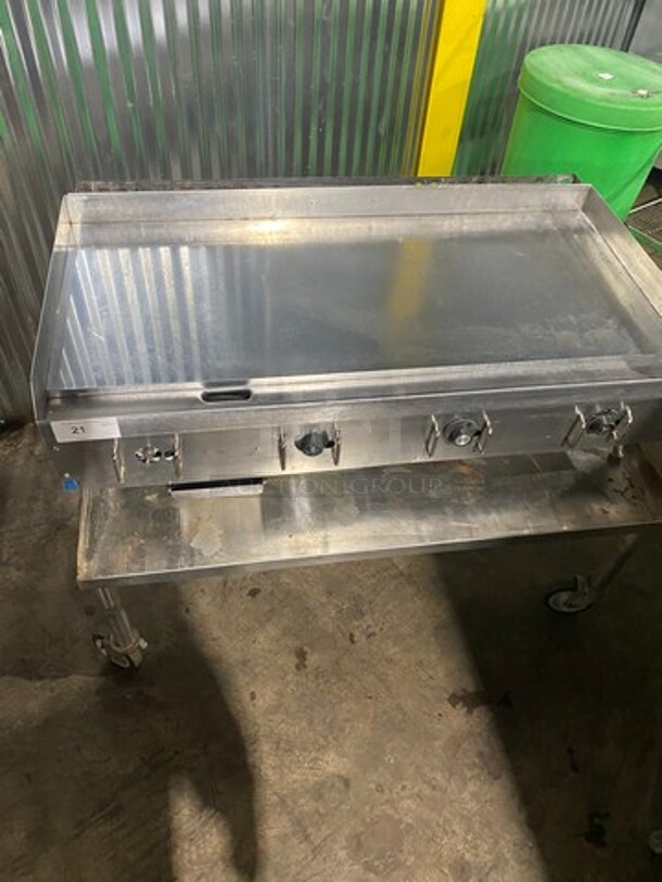 Vulcan Stainless Steel Commercial Natural Gas Powered Mirror Shine Flat Top Griddle! With Back & Side Splashes! On Equipment Stand! On Casters! - Image 11 of 11