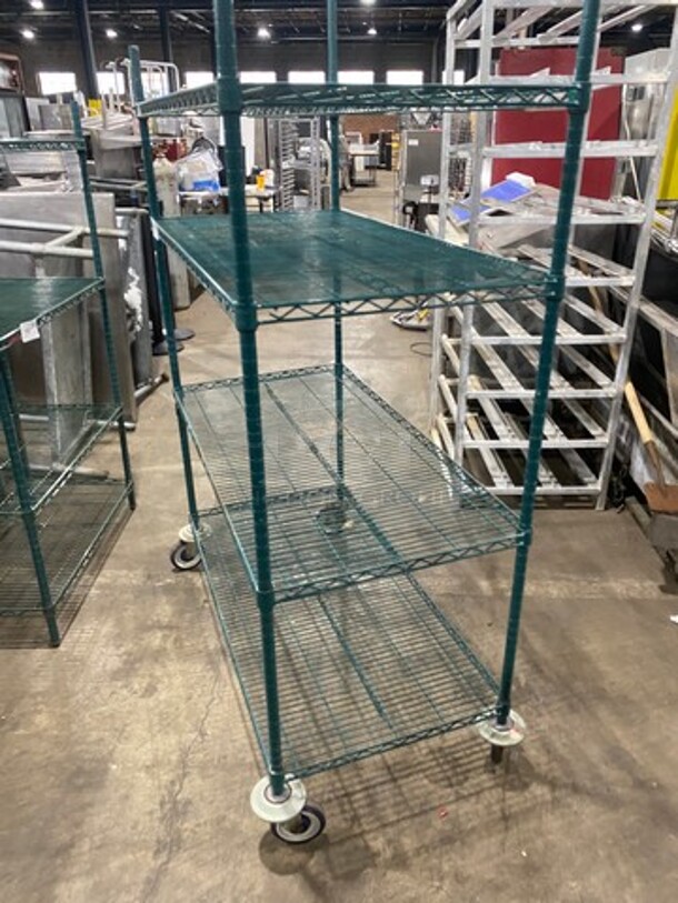 Metro Green Poly Coated 4 Tier Shelf! On Casters! BUYER MUST DISMANTLE! PCI CANNOT DISMANTLE FOR SHIPPING! PLEASE CONSIDER FREIGHT CHARGES! - Image 4 of 7