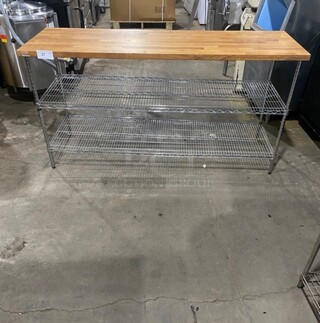 Butcher Block Tabletop With 2 Under Shelf Storage Space Under!