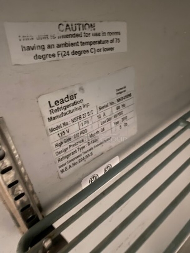 Leader Commercial Single Door Lowboy/Worktop Cooler! All Stainless Steel! On Legs! Model: NSFB27 SN: NK041096 115V 60HZ 1 Phase - Image 6 of 7
