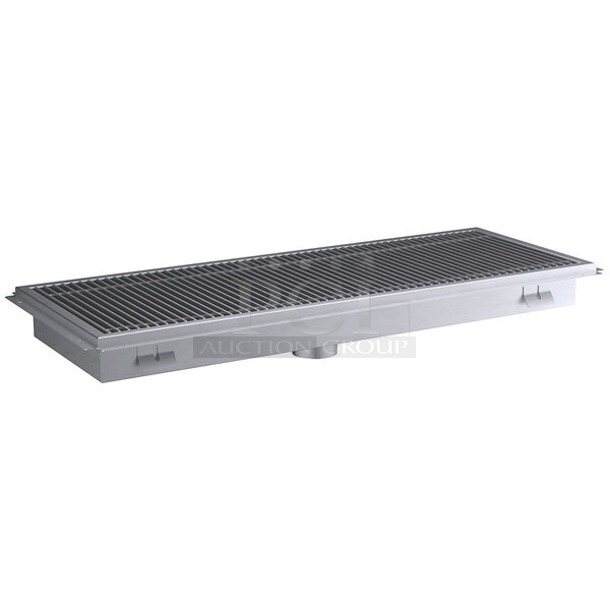 BRAND NEW SCRATCH & DENT! Regency 600FT1848SS 18" x 48" 14-Gauge Stainless Steel Floor Trough with Grate. Out of the original packaging.  All parts included. Unit has minor scratching.  - Image 1 of 6