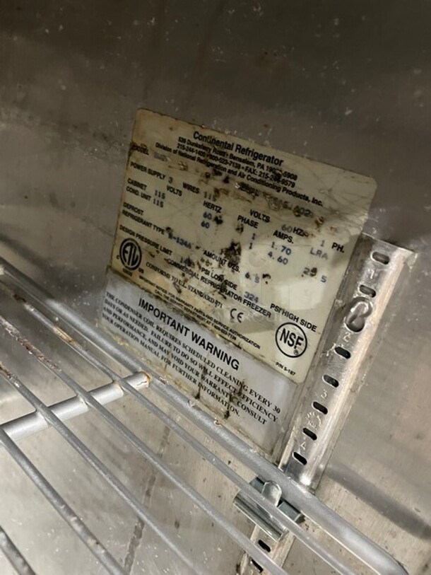 Continental Commercial Refrigerated Single Door Lowboy/Worktop Cooler! All Stainless Steel! With Metal Rack! On Casters! 115V 1 Phase! Model: SW27! - Image 6 of 7