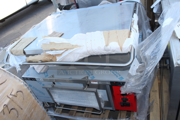 BRAND NEW SCRATCH & DENT!! Vulcan VG40-NAT Natural Gas 40 Gallon Manual Tilt Braising Pan / Tilt Skillet - 120,000 BTU. Factory Wrapping, Attachments in Pan, Dent at bottom front right leg, slight dent on side panel.  - Image 2 of 6