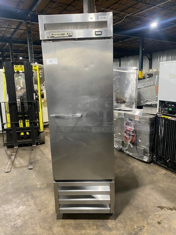 BEAUTIFUL! Beverage Air Commercial Single Door Reach In Refrigerator! With Poly Coated Racks! All Stainless Steel! Model KR241AS Serial 5026859! 115V 1Phase! WORKING WHEN REMOVED! - Image 1 of 9