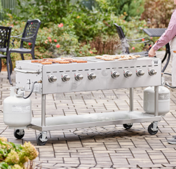 BRAND NEW IN BOX! Backyard Pro Model 554C3H860 Stainless Steel Commercial Outdoor Propane Gas Powered Grill. Stock Picture Used For Gallery. 61x21x18