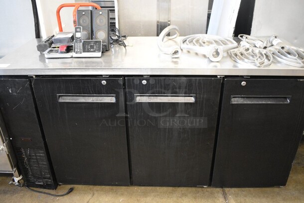 Omcan Model UBB-24-72F Metal Commercial 3 Door Back Bar Cooler w/ Poly Coated Racks. 72.5x24.5x36.5. Tested and Powers On But Does Not Get Cold