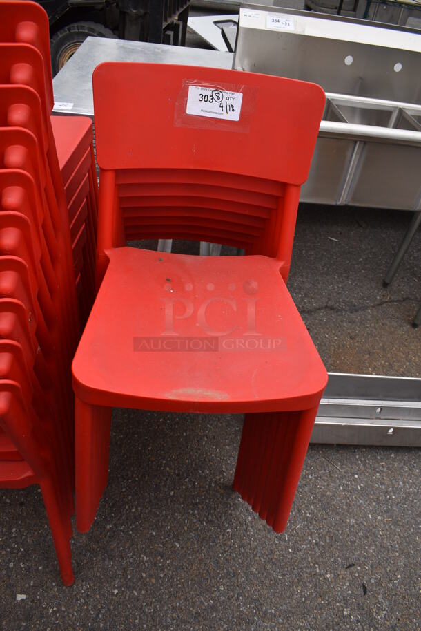 8 Red Poly Dining Height Chairs. 8 Times Your Bid!