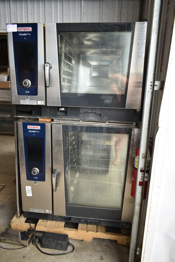 2 2021 Rational Stainless Steel Commercial iCombi Pro Combitherm Convection Ovens on Commercial Casters. Top Model: LM100CE.AXXXX. Bottom Model: LSF100EE.AXXXX. 440/480 Volts, 3 Phase. 2 Times Your Bid! - Image 1 of 12