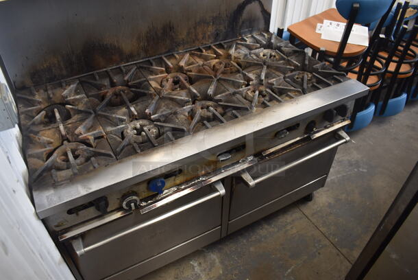 Garland Sunfire Commercial Stainless Steel Natural Gas Powered 10 Burner Range With 2 Standard Ovens, Overhself And Steel Racks. - Image 2 of 6