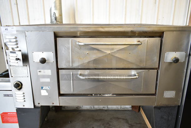 Bakers Pride GS805 Stainless Steel Commercial Natural Gas Powered Single Deck Pizza Oven on Metal Legs. 60,000 BTU.  - Image 1 of 5