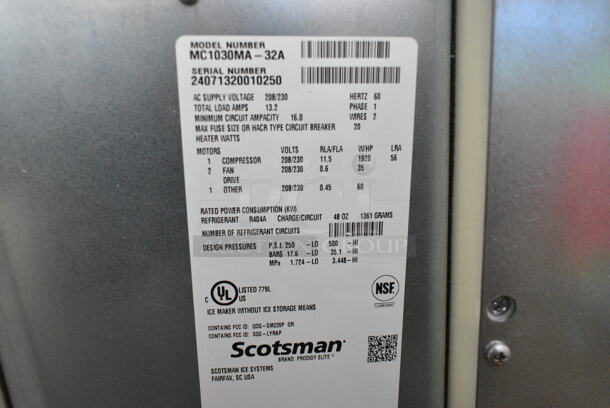 BRAND NEW SCRATCH AND DENT! 2024 Scotsman MC1030MA-32A Prodigy Elite Series 30" Medium Cube Ice Machine - 1077 lb., 208/230 Volts, 1 Phase.  - Image 3 of 9