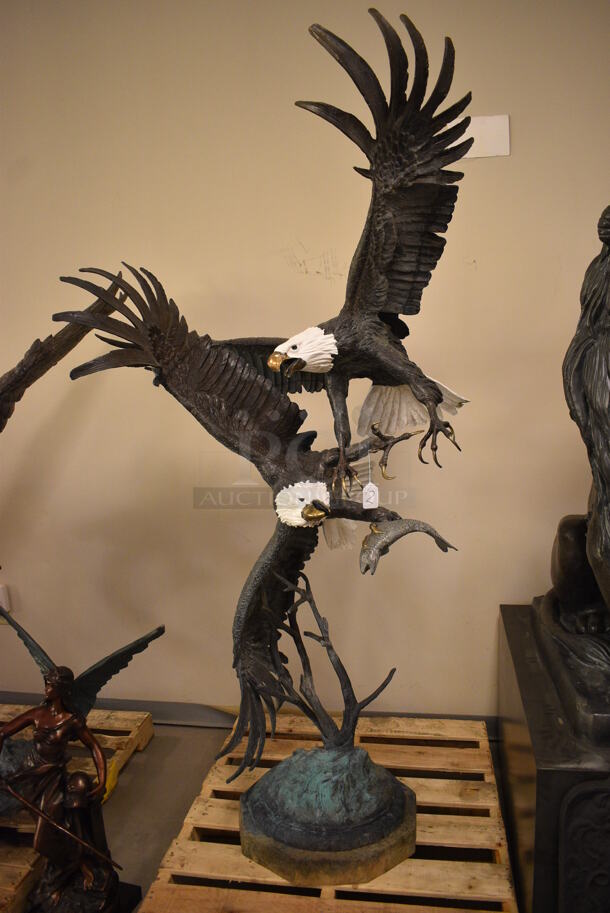 GLORIOUS Cast Bronze Statue of 2 Eagles Fighting Over a Fish
