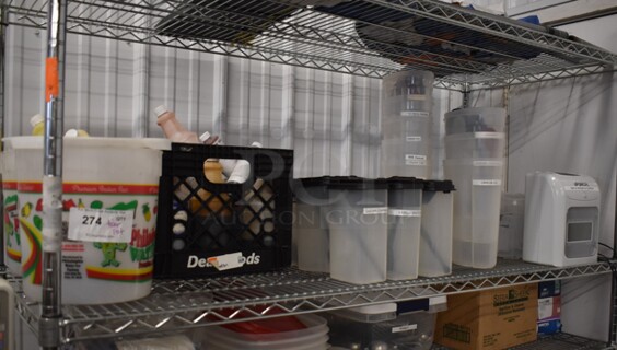 ALL ONE MONEY! Tier Lot of Various Items Including Clear Poly Bins and Syrups