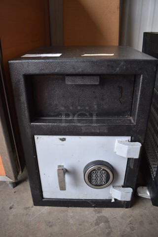 Black and Gray Metal Single Compartment Drop Safe. Comes w/ Combination! 14x15x20
