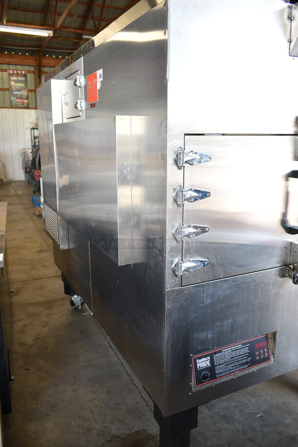 Southern Pride SP-750 Stainless Steel Commercial Floor Style Natural Gas Powered Smoker on Commercial Casters. 150,000 BTU.  - Image 7 of 10