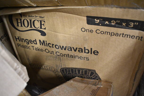 PALLET LOT of 32 BRAND NEW Boxes Including 712B5548D Steelton Stainless Steel Double Tier Speed Rail - 48", Kimberly-Clark Professional 55760 Gray C-Fold / Multifold Countertop Paper Towel Dispenser, Choice Shoe Covers, 24515112CBKBL Baker's Lane 15" x 11 1/2" x 2 1/4" Kraft Auto-Popup Donut / Bakery Box - 100/Bundle, 966TALLFLDN Choice Kraft Natural Tall-Fold 6" x 13" Dispenser Napkin - 8000/Case, Libbey 840-520R-8 Porcelana Rolled Edge Coupe Platter 8" x 6 1/4" Bright White Oval Porcelain - 36/Case, 407ALSC12 Choice 12 oz. One-Piece Aluminum Scoop, 395TO961 EcoChoice 9" x 6" x 3" Compostable Sugarcane / Bagasse 1 Compartment Take-Out Container - 200/Case, 129MCR24B Choice 24 oz. Black Round Microwavable Heavy Weight Container with Lid 7 1/4" - 150/Case, AD12 Genpak 12 oz. Clear Hinged Deli Container - 200/Case, 999IC16B Choice 16 oz. Blue Paper Frozen Yogurt / Food Cup - 50/Pack. 32 Times Your Bid!  - Image 3 of 12
