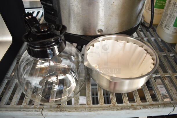 BRAND NEW SCRATCH AND DENT! 2024 Crosson CB-GD2 Stainless Steel Countertop Coffee Machine w/ Coffee Pot and Metal Brew Basket. 120 Volts 1 Phase.  - Image 7 of 8