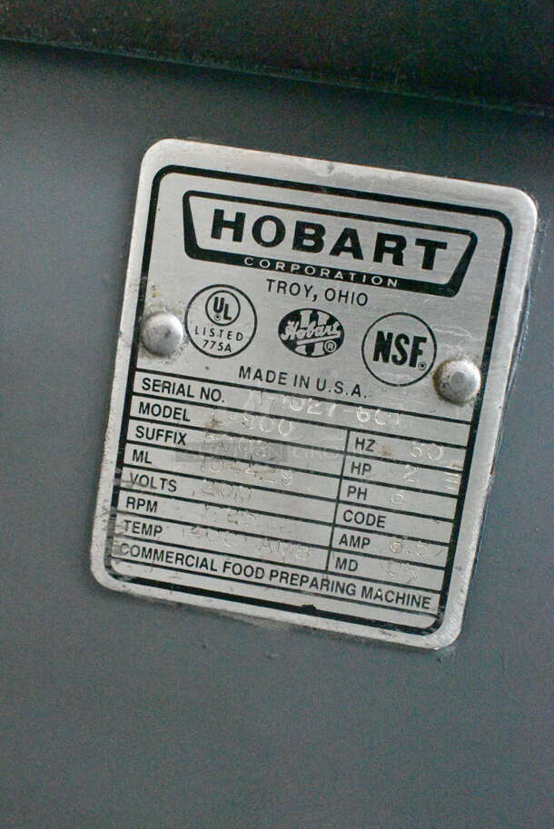 Hobart L-800 Metal Commercial Floor Style 80 Quart Planetary Dough Mixer w/ Stainless Steel Mixing Bowl, Bowl Guard and Dough Hook Attachment. 200 Volts, 3 Phase.  - Image 11 of 11