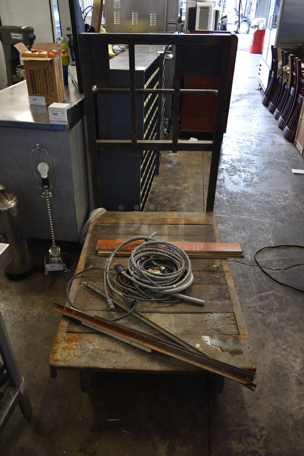 Metal and Wooden Flat Cart w/ Contents on Casters. - Image 3 of 5