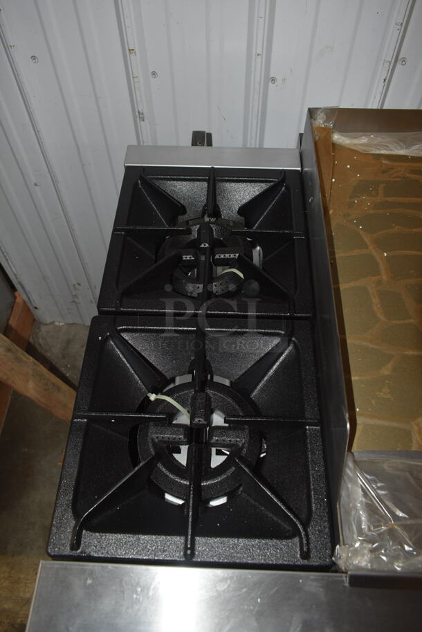 BRAND NEW SCRATCH AND DENT! Cooking Performance Group 351S36G24L Stainless Steel Commercial Propane Gas Powered 2 Burner Range with 24" Griddle, Oven, Over Shelf and Back Splash. 130,000 BTU. - Image 11 of 11