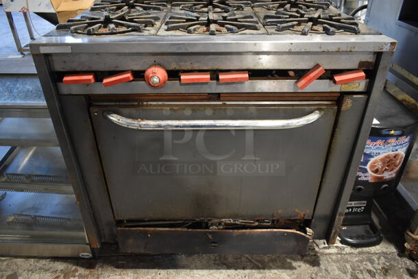 Vulcan Hart 36L70 Metal Commercial Floor Style Propane Gas Powered 6 Burner Range w/ Oven, Over Shelf and Back Splash.  - Image 3 of 6