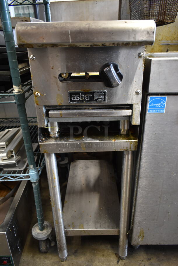 2019 Asber AFHP 2 12 NG Stainless Steel Commercial Countertop Natural Gas Powered 2 Burner Range on Stainless Steel Equipment Stand.  - Image 2 of 7