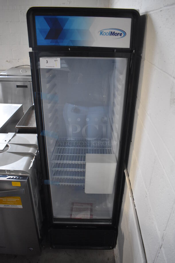 BRAND NEW SCRATCH AND DENT! KoolMore MDR-9CP Metal Commercial Single Door Reach In Cooler Merchandiser. 115 Volts, 1 Phase. 21x21x69. Tested and Working! - Image 1 of 6
