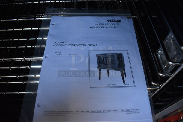BRAND NEW SCRATCH AND DENT! LATE MODEL! Vulcan Model VC5ED Stainless Steel Commercial Electric Powered Full Size Convection Oven w/ View Through Doors, Metal Oven Racks and Thermostatic Controls on Metal Legs. 208 Volts, 3/1 Phase. 40x31x54. Tested and Working! - Image 8 of 8
