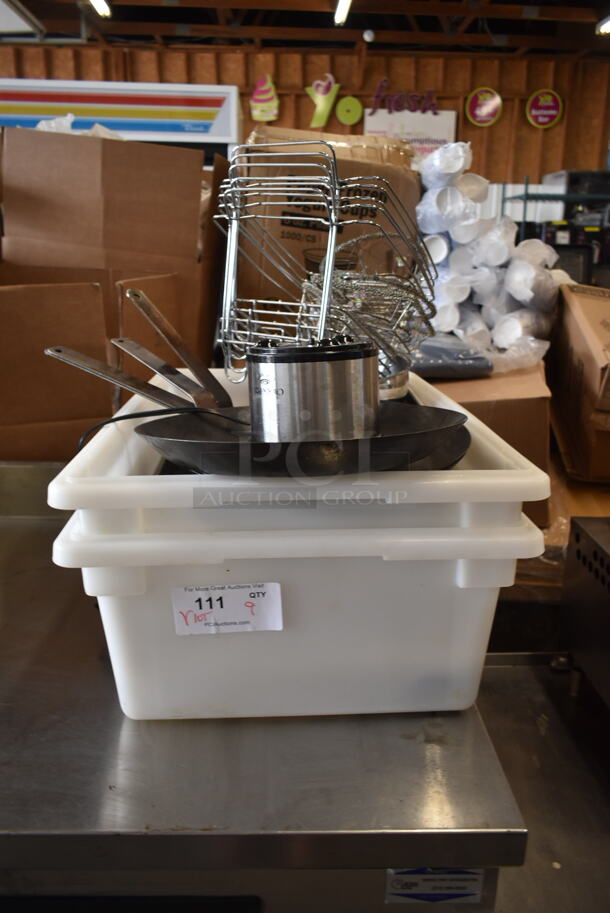 ALL ONE MONEY! Lot of Various Items Including Poly Bins, Metal Chafing Dish Frames and Skillets - Image 2 of 9