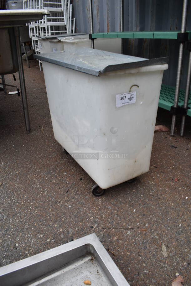 White Poly Ingredient Bin w/ Metal Lid on Commercial Casters. - Image 2 of 5
