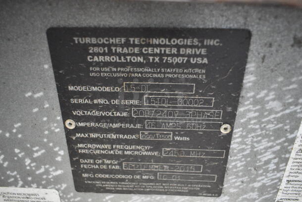 2015 Turbochef 15-DL Stainless Steel Commercial Electric Powered Countertop Rapid Cook Oven. 208/240 Volts, 3 Phase.  - Image 4 of 4