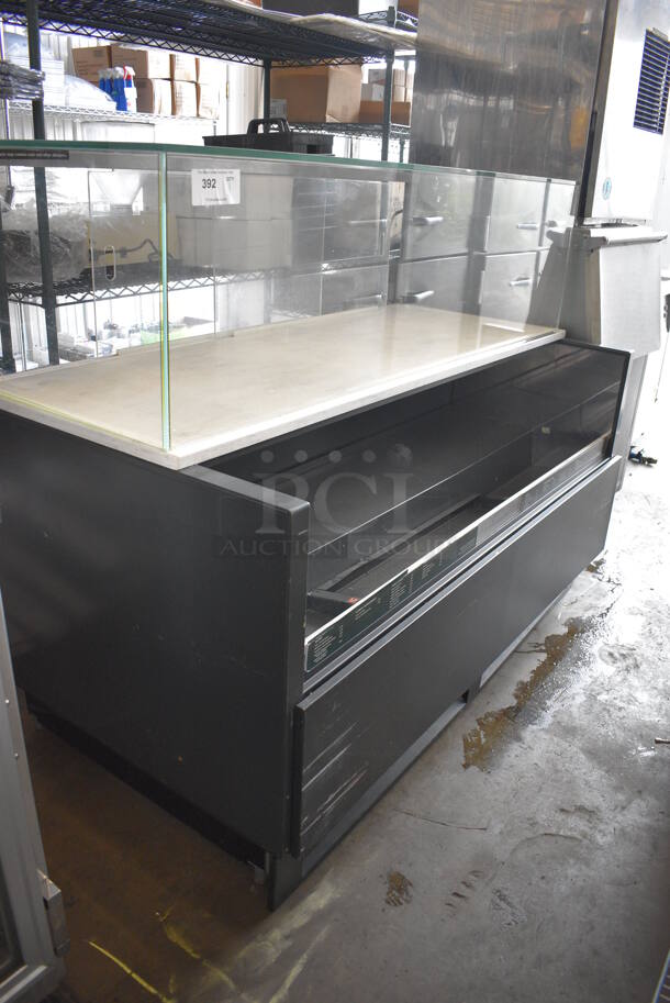 Metal Commercial Floor Style Open Grab N Go Merchandiser w/ Top Dry Display Case. 220 Volts, 1 Phase. 66x34x52.5