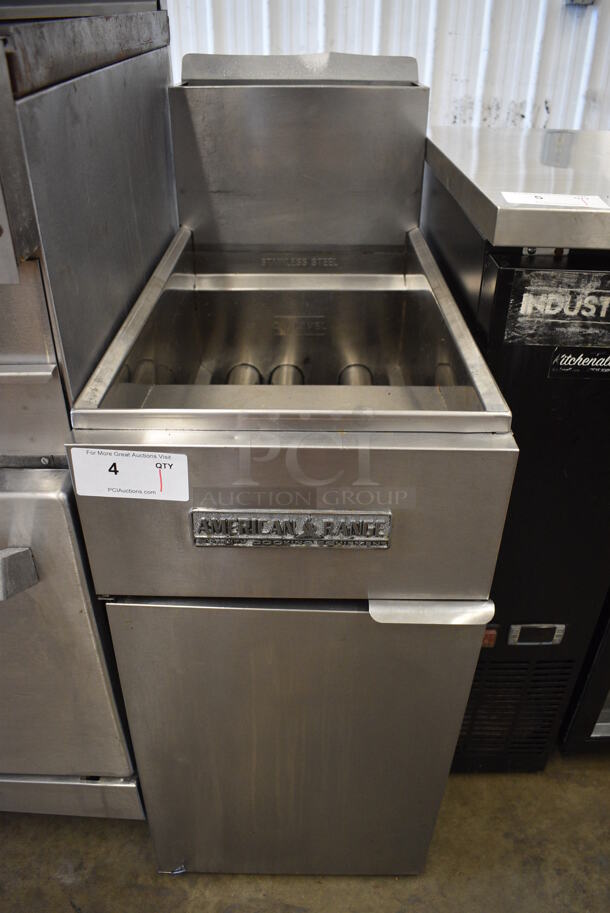 American Range Stainless Steel Commercial Floor Style Natural Gas Powered Deep Fat Fryer. 15.5x30.5x40.5