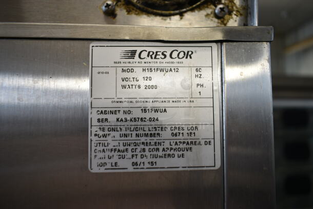 Cres Cor H151FWUA12 Stainless Steel Commercial Heated Holding Cabinet on Commercial Casters. 120 Volts, 1 Phase. Tested and Working! - Image 6 of 6