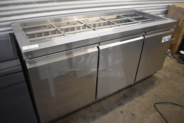 LIKE NEW! Avantco 178SSCFT72HC Stainless Steel Commercial Refrigerated Salad Bar / Cold Food Prep Table on Commercial Casters. 115 Volts, 1 Phase. Unit Was Only Used Two Times! 70.5x29.5x35. Tested and Working!