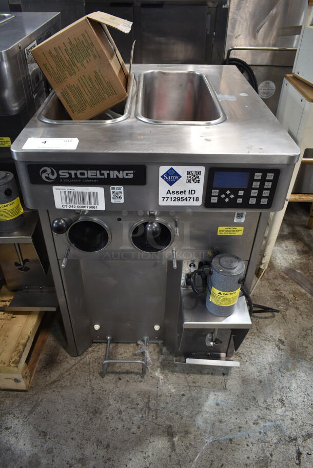 LATE MODEL! Stoelting Stainless Steel Commercial Countertop Air Cooled 2 Flavor w/ Twist Soft Serve Ice Cream Machine w/ Mixing Head Attachment. 208-240 Volts, 1 Phase. - Item #1102278
