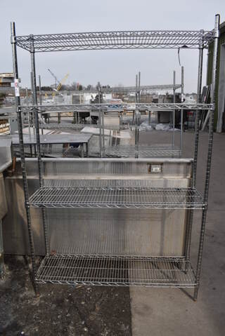Chrome Finish 4 Tier Wire Shelving Unit. BUYER MUST DISMANTLE. PCI CANNOT DISMANTLE FOR SHIPPING. PLEASE CONSIDER FREIGHT CHARGES. 48x14x75