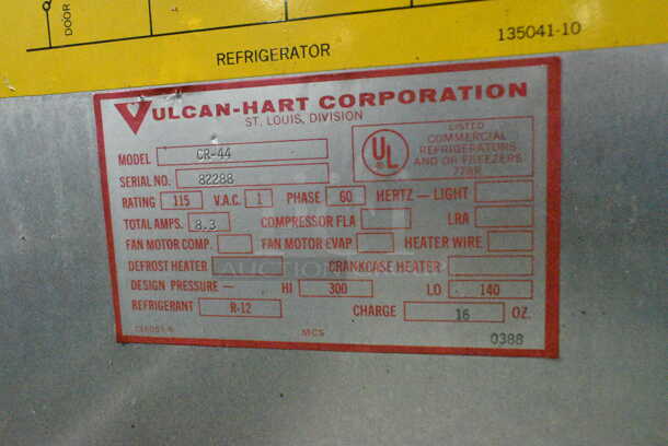 Vulcan CR-44 Stainless Steel Commercial 2 Door Reach In Cooler. 115 Volts, 1 Phase. Tested and Working!  - Image 8 of 8
