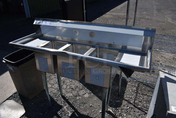BRAND NEW SCRATCH AND DENT! Regency Stainless Steel Commercial 3 Bay Sink w/ Dual Drain Boards. 58x19x44. Bays 10x14x10. Drain Boards 10x16x1 - Image 2 of 7