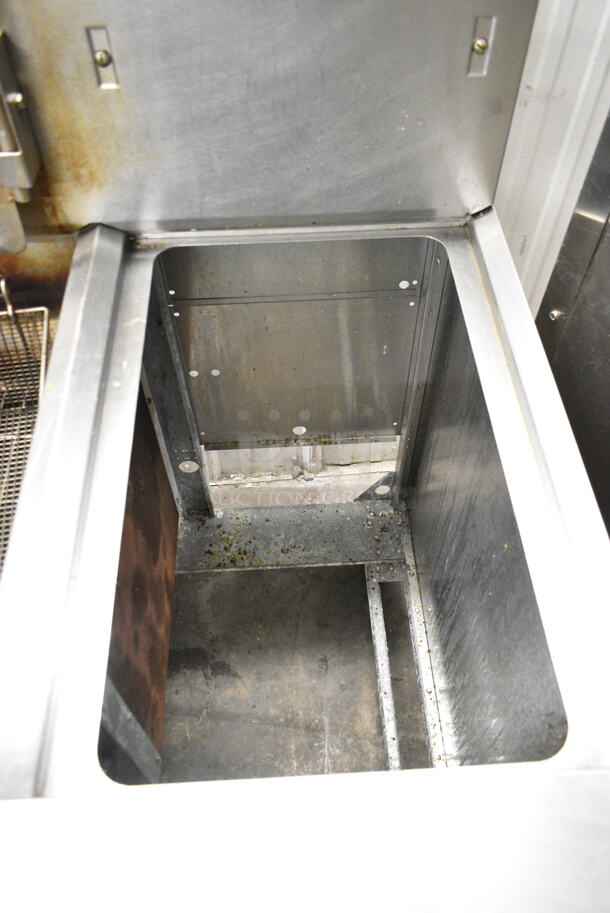 Frymaster FMP345EBLSC Stainless Steel Commercial Natural Gas Powered 3 Bay Deep Fat Fryer w/ Right Side Dumping Station on Commercial Casters. 122,000 BTU.  - Image 3 of 12