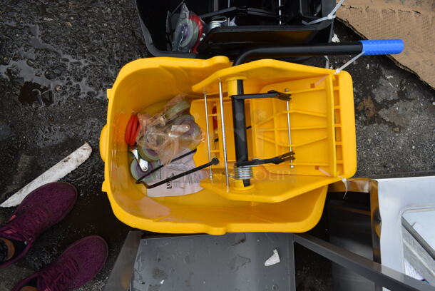 BRAND NEW SCRATCH AND DENT! Lavex Yellow Poly Mop Bucket w/ Wringing Attachment.  - Image 4 of 7