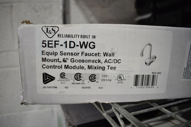 BRAND NEW SCRATCH AND DENT! Equip by T&S 5105EF1DWG  5EF-1D-WG Wall Mounted Sensor Faucet with 6 3/8" Swivel Gooseneck Spout and 2.2 GPM Aerator - Image 4 of 4