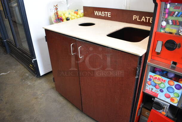 Wood Pattern Trash Can Shell w/ Trash Can, 2 Trash Deposit Holes and 2 Doors. 44.5x27x43