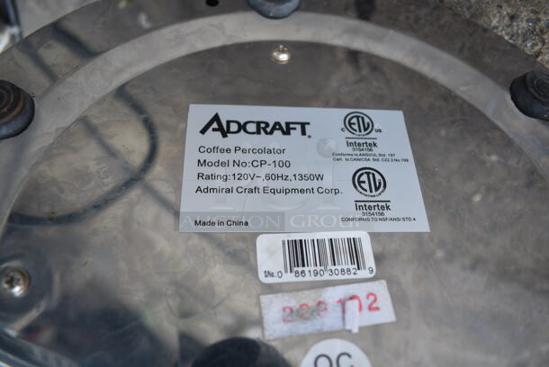 Adcraft CP-100 Stainless Steel Coffee Percolator. 120 Volts, 1 Phase.  - Image 5 of 5