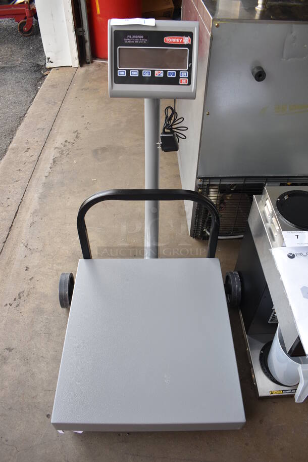BRAND NEW SCRATCH AND DENT! Torrey FS-250/500 Stainless Steel Commercial 500 Pound Capacity Digital Scale.  24x29x34. Tested and Working! - Image 1 of 6
