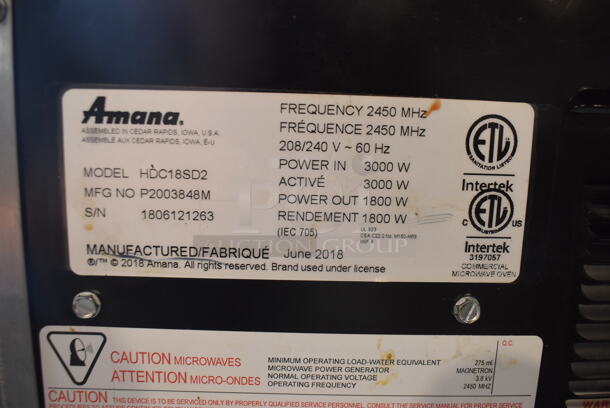 2018 Amana HDC18SD2 Commercial Stainless Steel Electric Microwave Oven. 208/240V. - Image 6 of 9