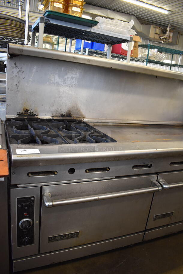 American Range Stainless Steel Commercial Natural Gas Powered 4 Burner Range w/ Flat Top, Oven, Convection Oven, Over Shelf and Back Splash on Commercial Casters. 72x33x57 - Image 6 of 11